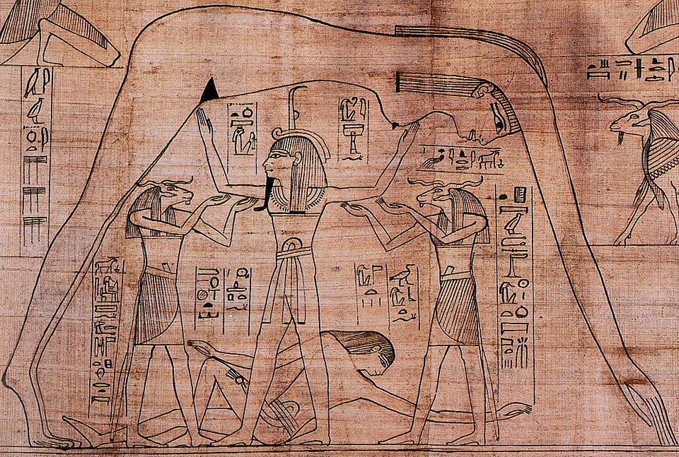 Nut, der Himmel, über Geb, der Erde, von Schu gestützt — Papyrus, British Museum