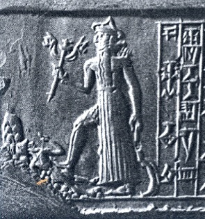 Nergal auf dem Abdruck eines Rollsiegels aus Larsa, 2. Jahrtausend v. Chr., Irakisches Museum Bagdad